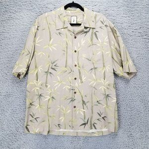 Jamaica Jaxx Shirt Mens Large Tan Bamboo Print Silk Short Sleeve Button Hawaiian
